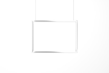 Horizontal Poster Mockup metal hanging rope isolated white background. 3D rendering