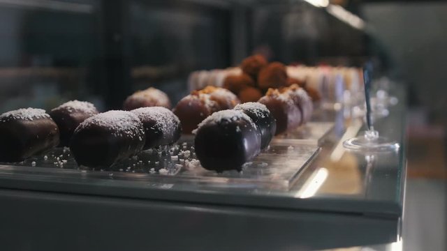 Delicious desserts at the coffee shop counter