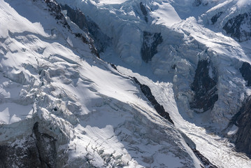 Ice and snow in surroundings of Mont Blanc in Alps, France.