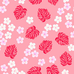 Hibiscus flowers Monstera leaves floral pattern