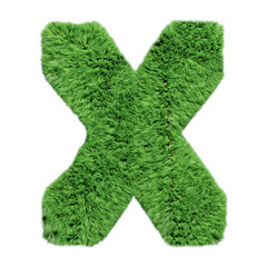 Herbal grass alphabet uppercase letter X. Isolated on white 3D illustration.
