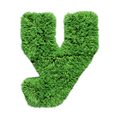 Herbal grass alphabet lowercase letter y. Isolated on white 3D illustration.