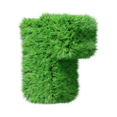 Herbal grass alphabet lowercase letter r, turned clockwise. Isolated on white 3D illustration.