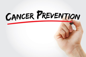 Cancer Prevention text with marker, medical concept background