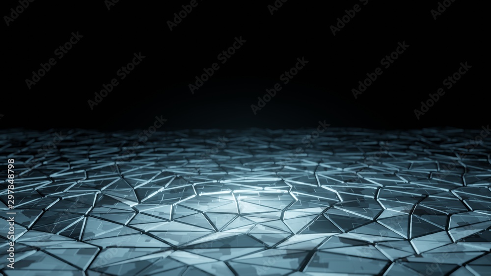 Poster 3d rendering of abstract triangle shape polygonal wave background. wide screen wallpaper. for deep m