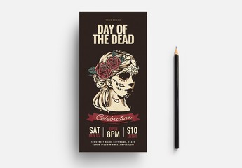 Day of the Dead Event Flyer with Skull Illustration