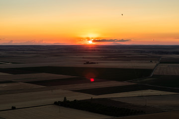 Fototapeta na wymiar Sunset & cultivated land in Castile. Valladolid, Spain (horizontal)