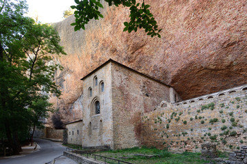 facade of Old monastery of San Juan de la Pena, Huesca province, Aragon, Spain
