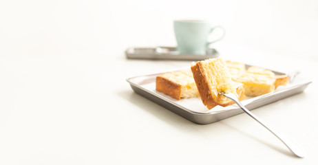 breakfast with coffee and  bread