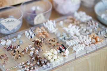 Ceramic animals. Miniature ceramic animals selling at the weekend markets. These miniature animals are for the terrarium decoration to make it more like ecology system.  Soft focus on the rabbit.