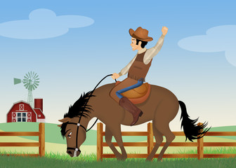 illustration of man on a rodeo horse