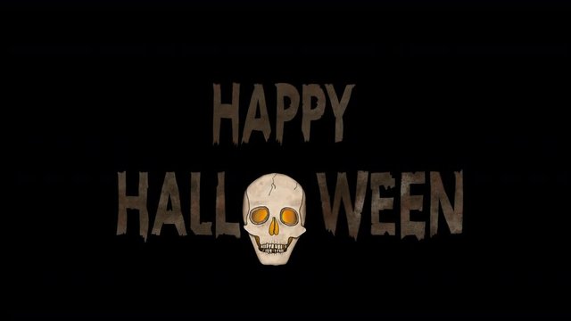 Scary Halloween Title Animation. Spooky Skull flying towards camera, forming the o of Halloween, then flying into camera. Glowing from within. Title Card.