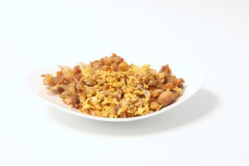 Tendon fried chicken on a white background