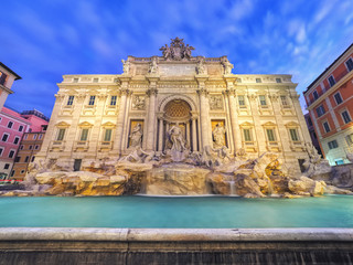 Fototapeta na wymiar Rome Trevi Fountain or Fontana di Trevi in the morning, Rome, Italy. Trevi is the largest Baroque, most famous and visited by tourists fountain of Rome.