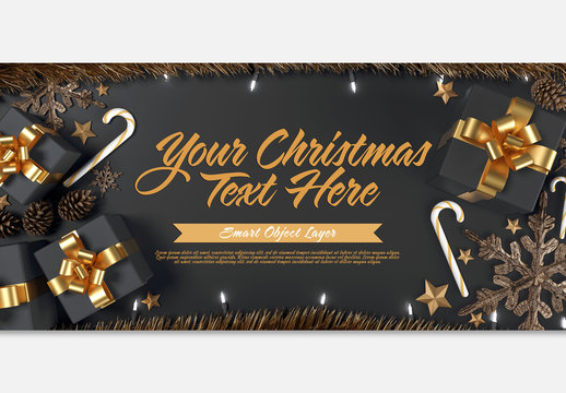 Black and Gold Christmas Scene with Text Mockup