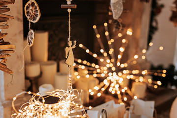 Christmas decoration on abstract background,vintage filter,soft focus