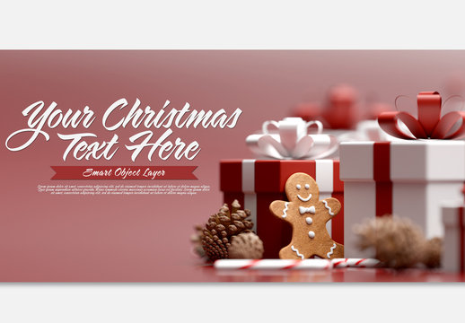 Red and White Christmas Scene with Text Mockup