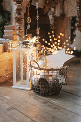 Christmas decoration on abstract background,vintage filter,soft focus