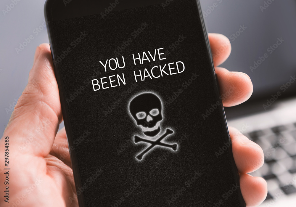 Poster modern smartphone with you have been hacked notification on screen