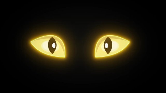 Cartoon Funny Halloween Cat's Eyes Watching/ 4k animation of a funny background of cartoon black cat's eyes watching and blinking in the dark