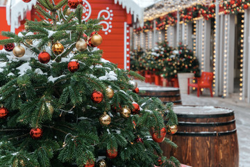 Festive Christmas illumination and decorations on streets of Moscow, Russia