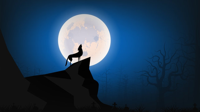 Wolf is howling to the full moon