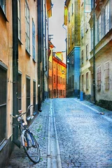 Foto op Canvas Charming colorful streets of old town in Stockholm, Sweeden © Freesurf