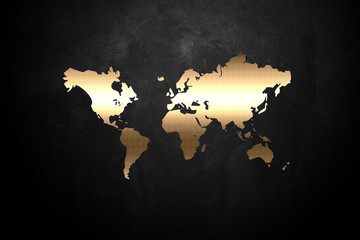 golden map of the world on black background