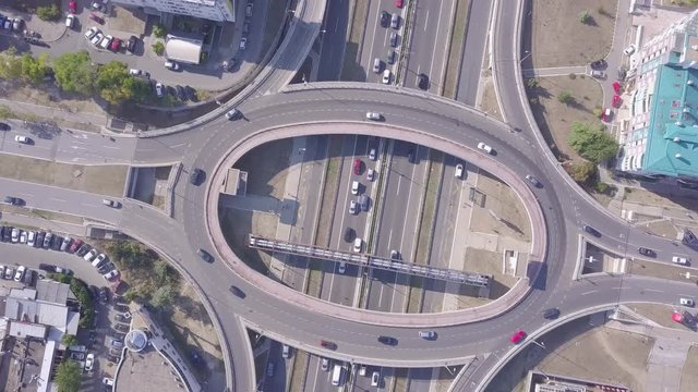 Spinning 4k aerial shot of Roundabout and highway in New Belgrade