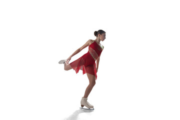 Figure skating girl isolated on white.