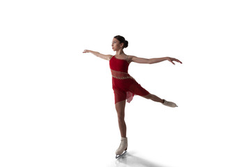 Figure skating girl isolated on white.