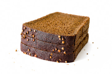 Slices of rye bread isolated on white background