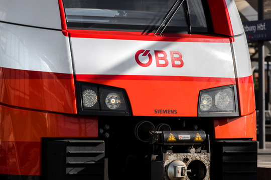salzburg, salzburger land/austria - 11 10 19: &ouml;bb train at salzburg main train station austria