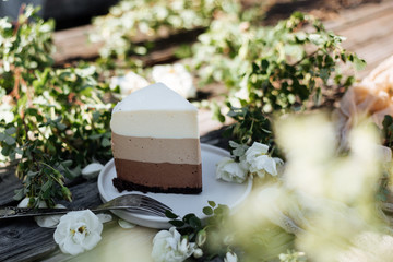 Chocolate mousse cake slice