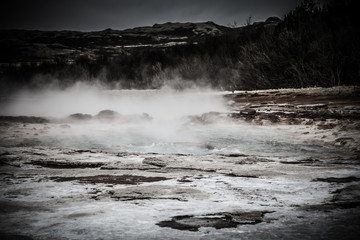 Beautiful dramatic multicolored spring landscape of Iceland. Toned