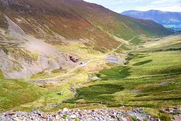 Fototapeta na wymiar The old mine workings in the valley of Coledale Beck in the Lake District, England, UK.