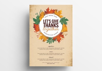 Thanksgiving Dinner Poster Layout with Illustrated Leaves