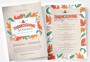 Thanksgiving Dinner Menu and Poster Layout Set