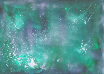 Watercolor texture, blue and green background with streaks and splashes, design for backgrounds, wallpapers, packaging and covers