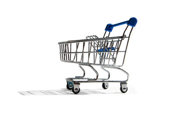 Empty shopping trolley isolated on white, closeup