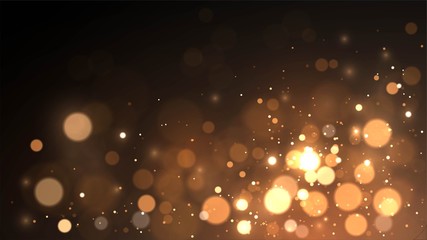 Vector background with golden bokeh dust, blur effect, sparks