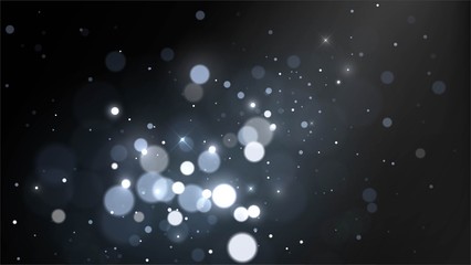 Vector background with silver bokeh dust, flying snow, winter night