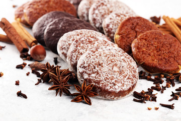 Typical German Gingerbreads such as Lebkuchen and Aachener Printen on rustic