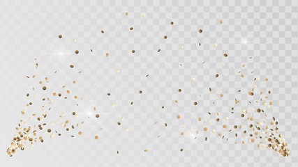 Shot of golden confetti crackers on a transparent background, celebration and celebration, gold decoration, rain of coins