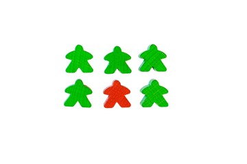 Obraz premium colorful meeples isolated on white background. Small figures of man. Board games. Happiness and fun time passing.