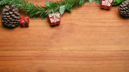 Decorative Xmas on wooden background.