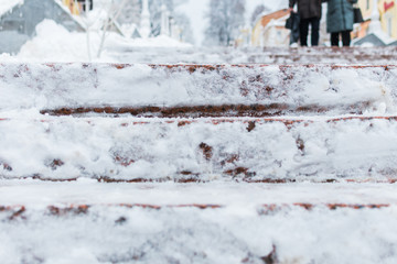 cleaned the snow from the stairs. slippery stairs in winter