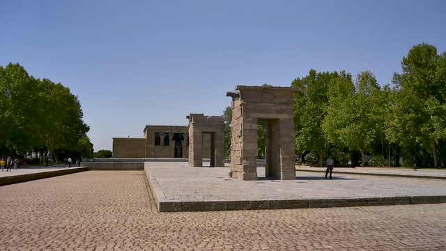 Templo de debod of madrid, the capital of Spain, filmed with a gimbal and handheld