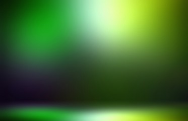 St Patricks Day studio abstract decor. Magical light in dark green space. Interior 3d background.