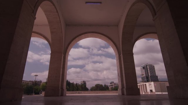 The view from university entrance, time lapse of  clouds seen from university main entrance.